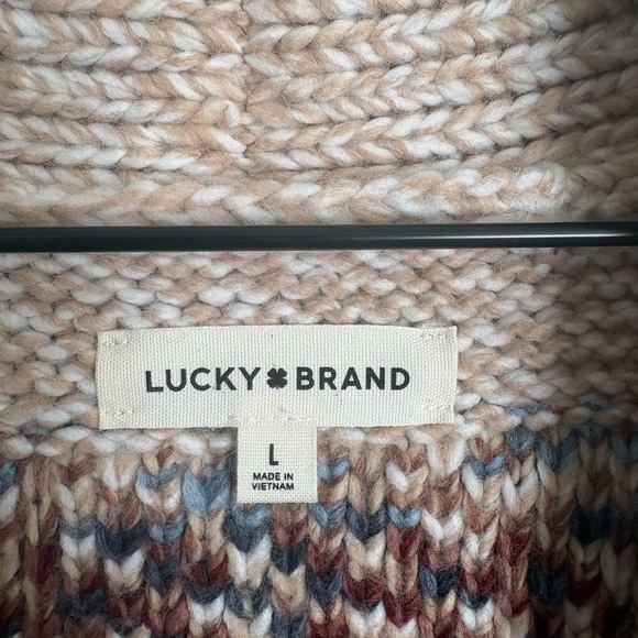 Lucky Brand Beige Horse Motif Cowl Neck Sweater Cardigan Western Aztec Large NWT - Picture 3 of 4